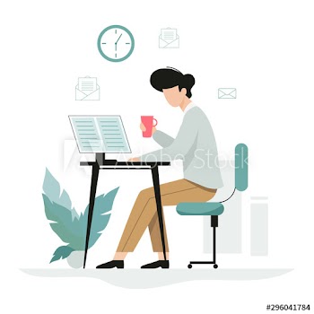 Man working at the desk, office character at the workplace