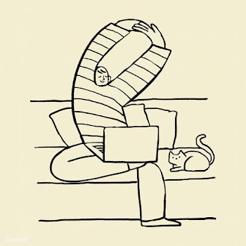 Man working from home with his cat sitting aside doodle element vector | Free  vector - 2310605