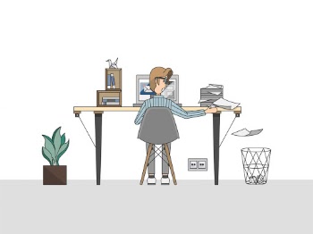 Man working on a stack of papers