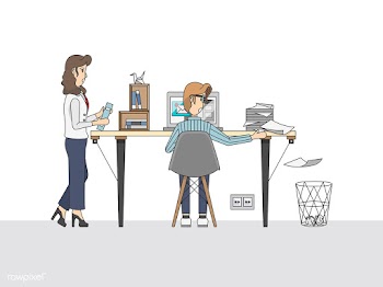 Man working on a stack of papers | Free stock vector - 399560