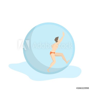 Man zorbing on the water