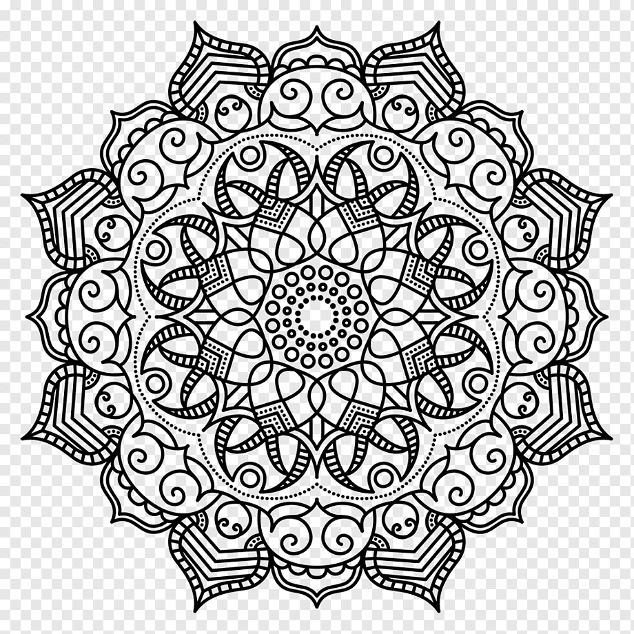 Mandala Coloring book Meditation Pattern, mandala, textile, symmetry, monochrome png