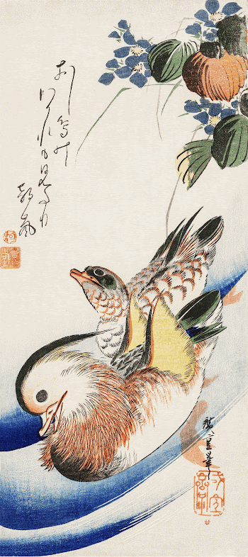 Mandarin ducks (1615-1868) vintage Japanese | Free Photo Illustration - rawpixel