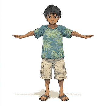 Manga-Style Polynesian Boy in T-Pose