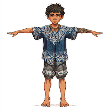 Manga-Style Polynesian Boy in T-Pose
