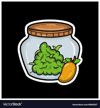 mango fruit flavor with cartoon mascot of weed