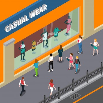 Mannequins in showcase isometric illustration Free Vector