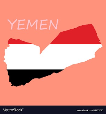 Map of yemen with the image of the national flag vector image