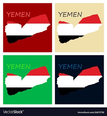 Map of yemen with the image of the national flag vector image