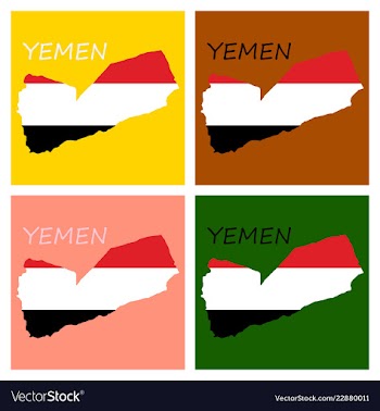 Map of yemen with the image of the national flag vector image