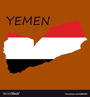 Map of yemen with the image of the national flag vector image