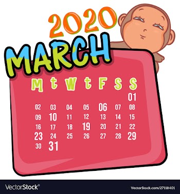 March 2020 month calendar vector image