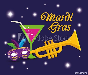 Mardi gras trumpet cocktail and mask design
