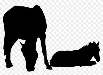 Mare With Foal Silhouette, Horse Silhouette Clipart - Horse And Foal Silhouette