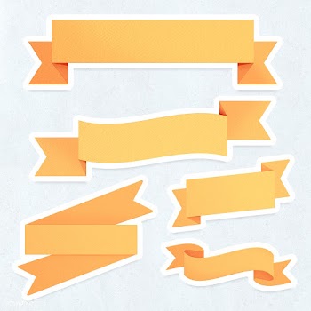 Marigold yellow ribbon banner sticker with white border set | Free  illustration - 2341988