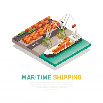 Maritime shipping isometric composition Free Vector