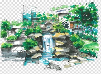 Marker pen Landscape architecture Garden, tree transparent background PNG clipart