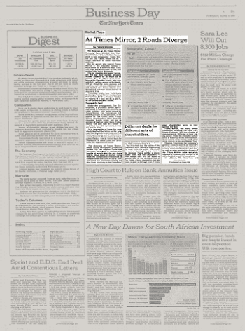 Market Place; At Times Mirror, 2 Roads Diverge - The New York Times