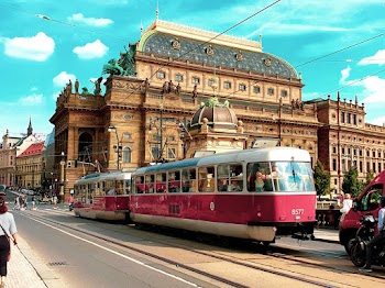 Maroon and White Tram