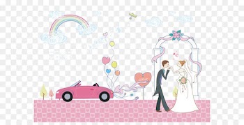 Marriage Wedding - Cartoon wedding couple creative wedding car pink 