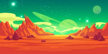 Mars landscape, alien planet, martian background Free Vector