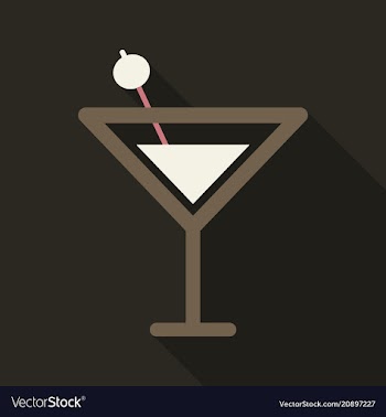 Martini cocktail with straw outline silhouette vector image