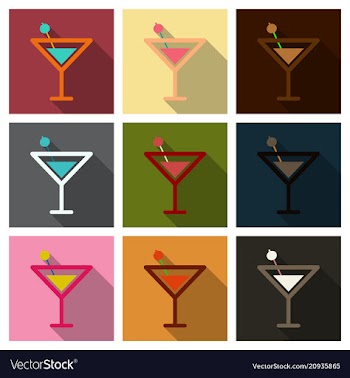 Martini cocktail with straw outline silhouette vector image