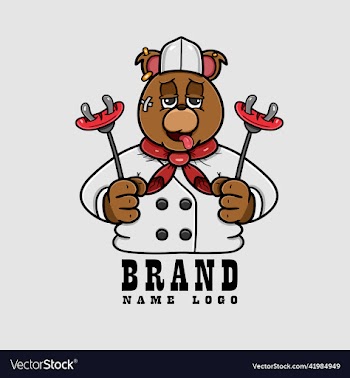 mascot bear chef logo with sausage