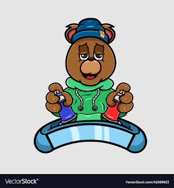 mascot bear graffiti logo cartoon with spray paint