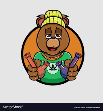 mascot cool bear logo cartoon with bong marijuana