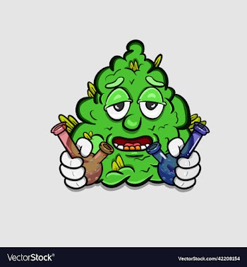 mascot of marijuana cartoon with bong glass smoke