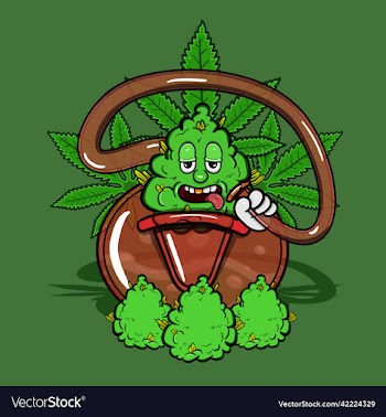mascot of weed cartoon on bong glass smoke