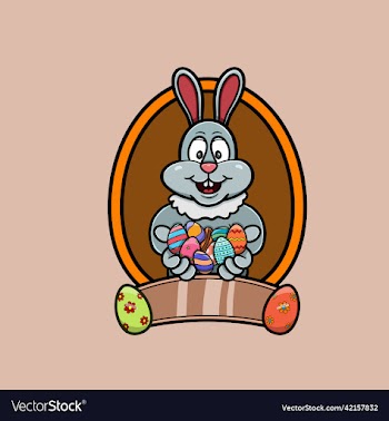 mascot rabbit cartoon bring eggs logo happy