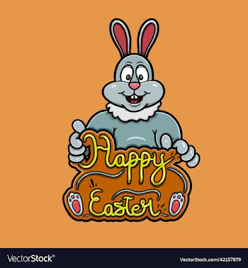 mascot rabbit cartoon logo bring happy easter