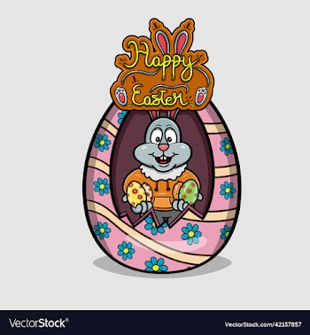mascot rabbit logo cartoon bring eggs inside eggs