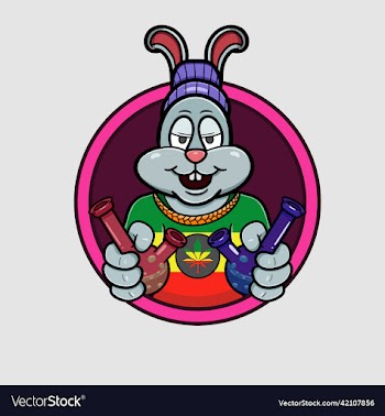 mascot rabbit logo cartoon with glass bong smoke