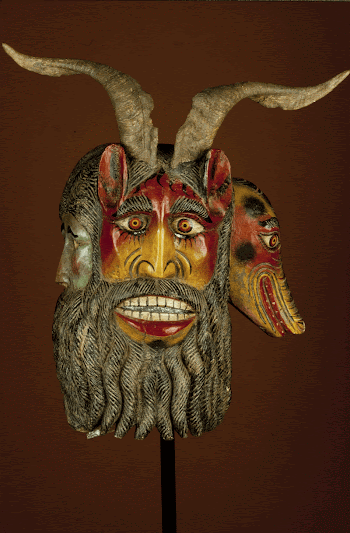 mask, wood, attached goat horns, | Free Photo - rawpixel