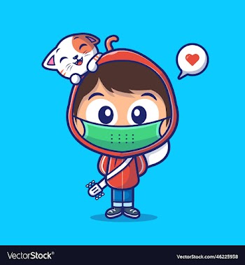 masked boy guitar and cat with love speech bubble