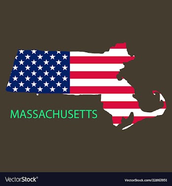 Massachusets state of america with map flag print vector image