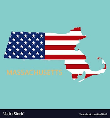 Massachusets state of america with map flag print vector image