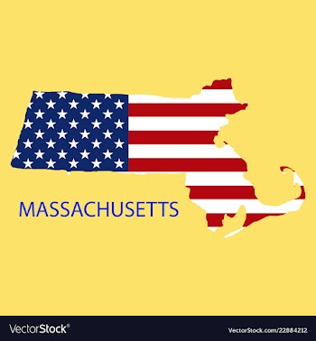 Massachusets state of america with map flag print vector image