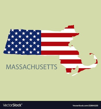 Massachusets state of america with map flag print vector image