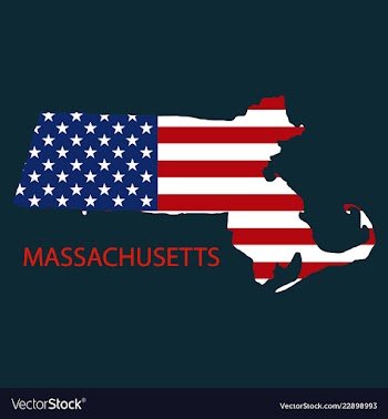 Massachusets state of america with map flag print vector image