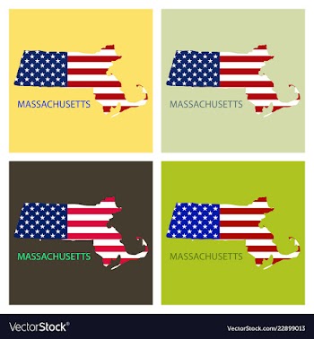 Massachusets state of america with map flag print vector image