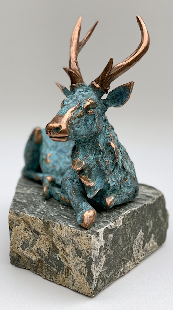 Masterful Bronze Deer Sculpture on Stone Base