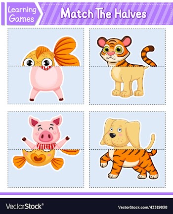match the halves of animals matching game for