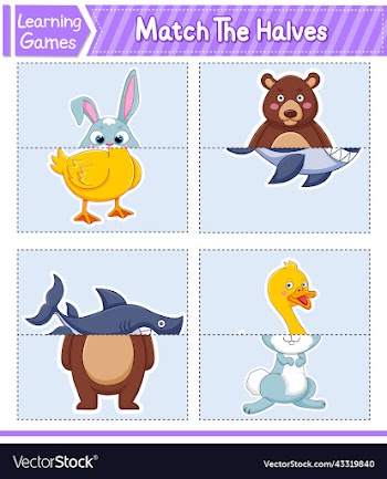 match the halves of animals matching game for