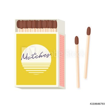 Matchbox and pair of wooden matches lying beside it isolated on white background