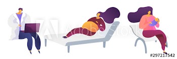 Maternity hospital flat vector illustrations set