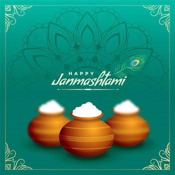 Matki with dahi and makhan for janmashtami festival Free Vector